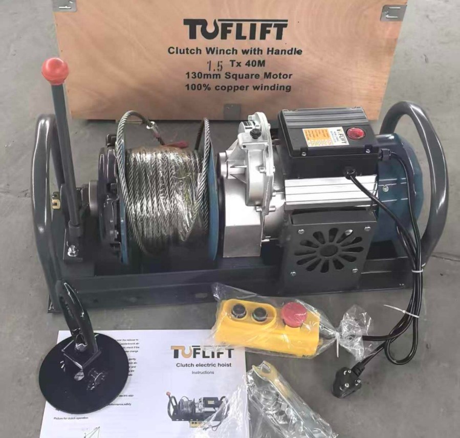 Winch with clutch 5HP 8mmx40mtr with handle 130mm drum - TUFLIFT